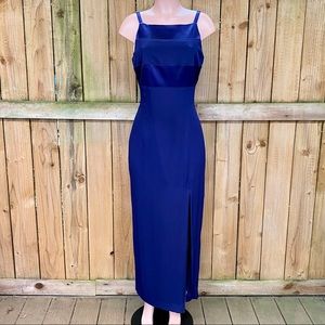 Dave&Johnny Blue Satin Trim Square Neck Maxi Dress